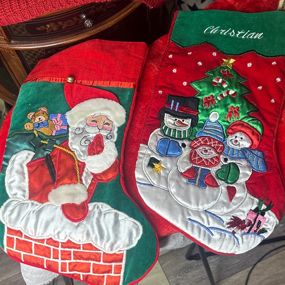 Festive Christmas Stockings with Santa and Snowman